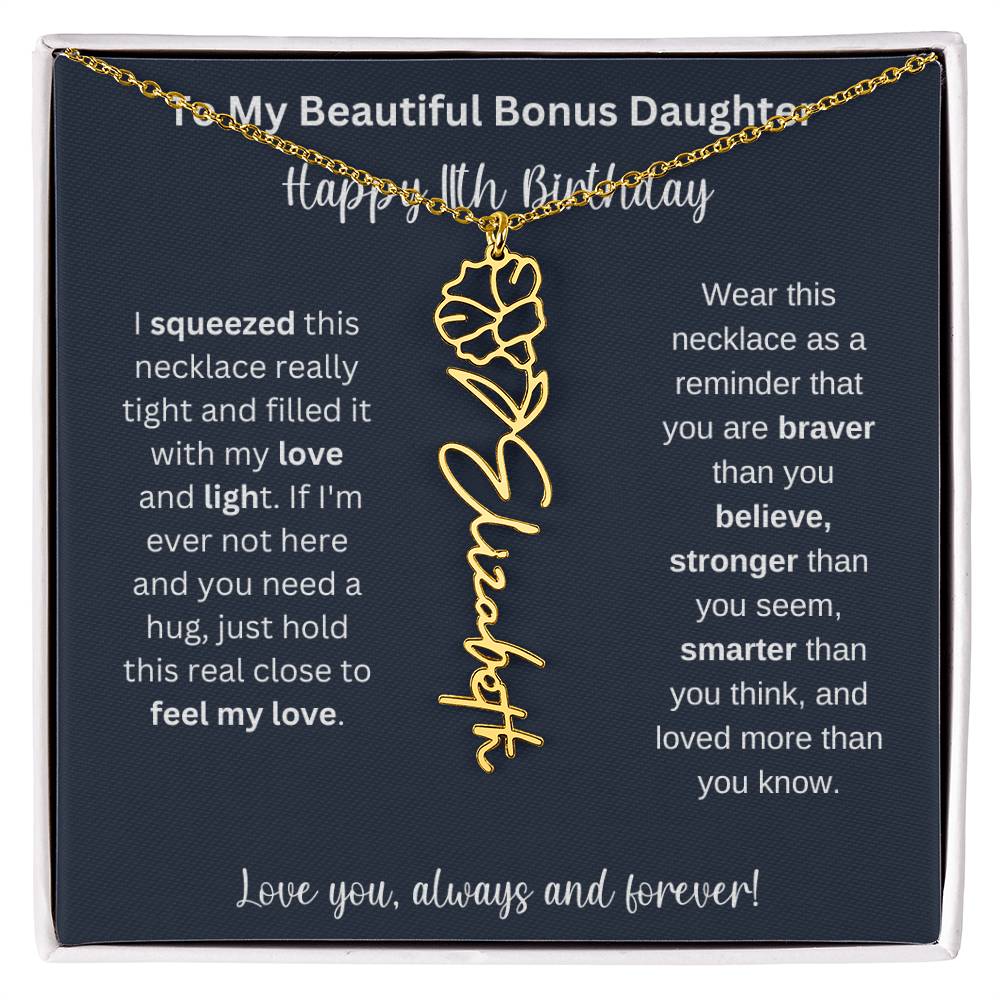 To My Beautiful Bonus Daughter | Happy 11th Birthday | Flower Name Necklace