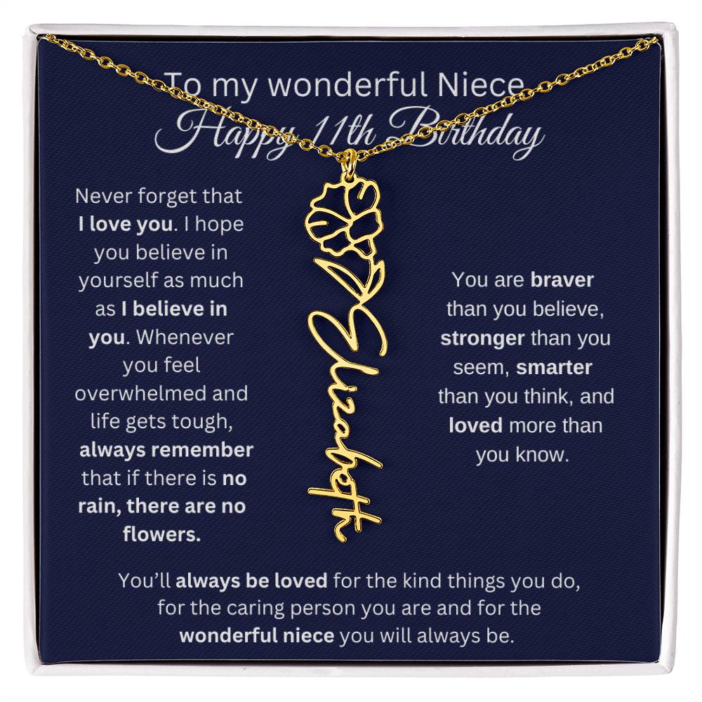 To My Wonderful Niece | Happy 11th Birthday | Flower Name Necklace
