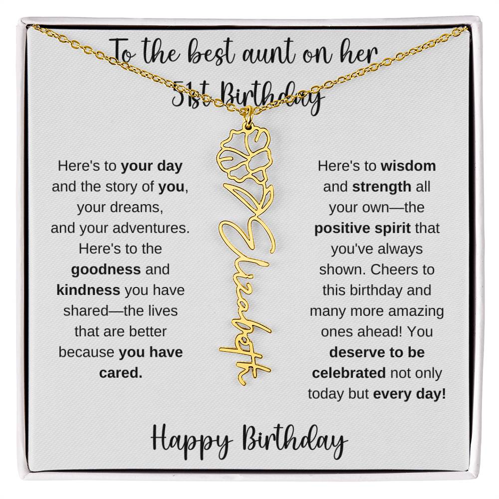 To The Best Aunt - Happy 51st Birthday | Flower Name Necklace