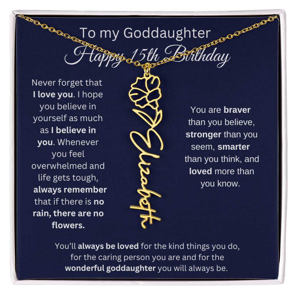 To My Goddaughter - Happy 15th Birthday - Flower Name Necklace