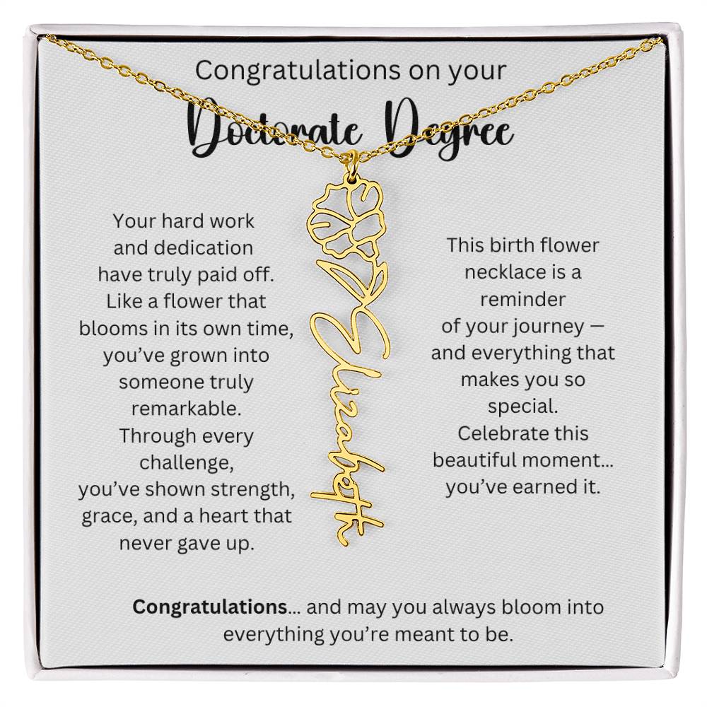Personalized Doctorate Graduation Gift - Birth Flower Name Necklace