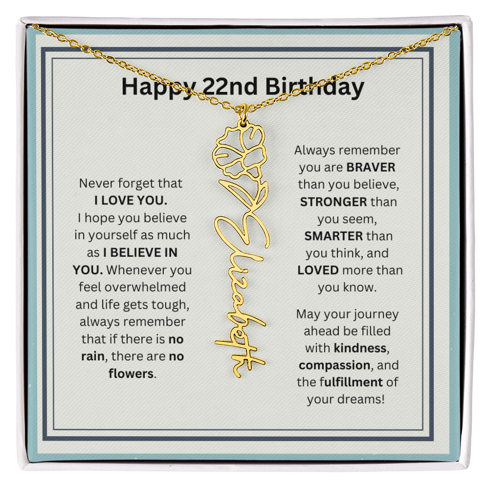 22nd Personalized Birthday Gift - Flower Name Necklace