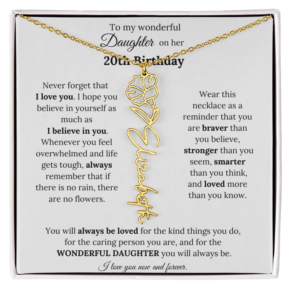 To My Wonderful Daughter On Her 20th Birthday - I Love You - Flower Name Necklace