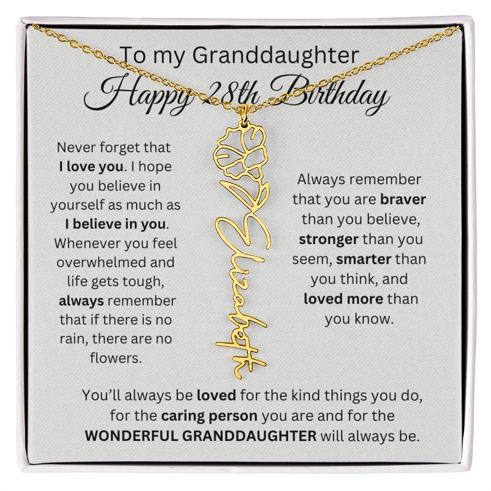 To My Granddaughter | Happy 28th Birthday | Flower Name Necklace