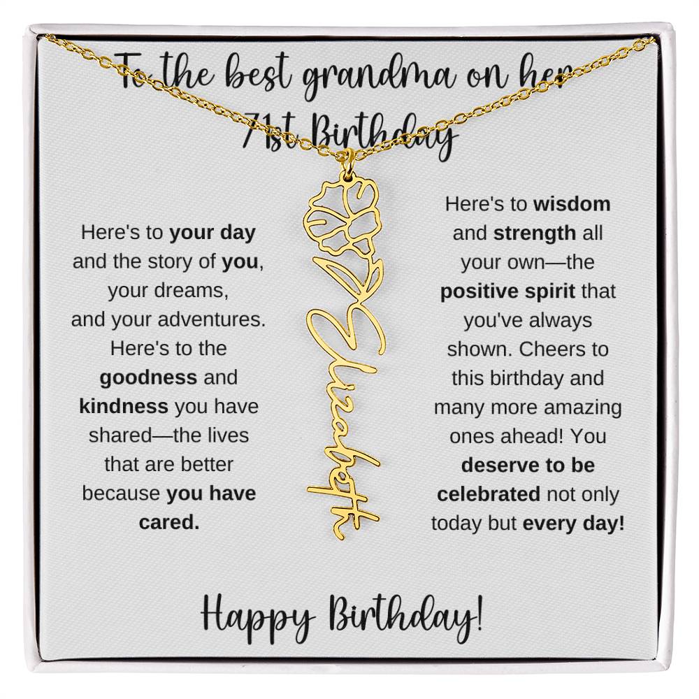 To The Best Grandma - Happy 71st Birthday | Flower Name Necklace