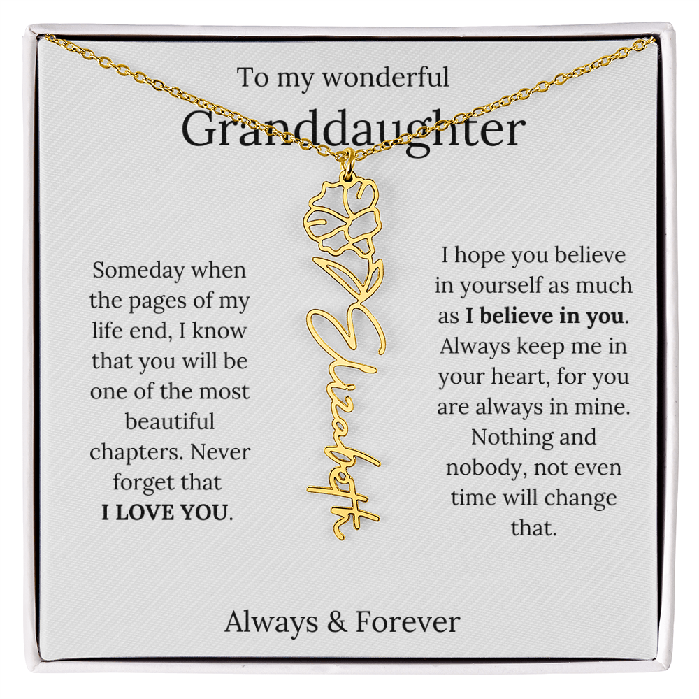 Granddaughter Personalized Keepsake Birth Flower Name Necklace