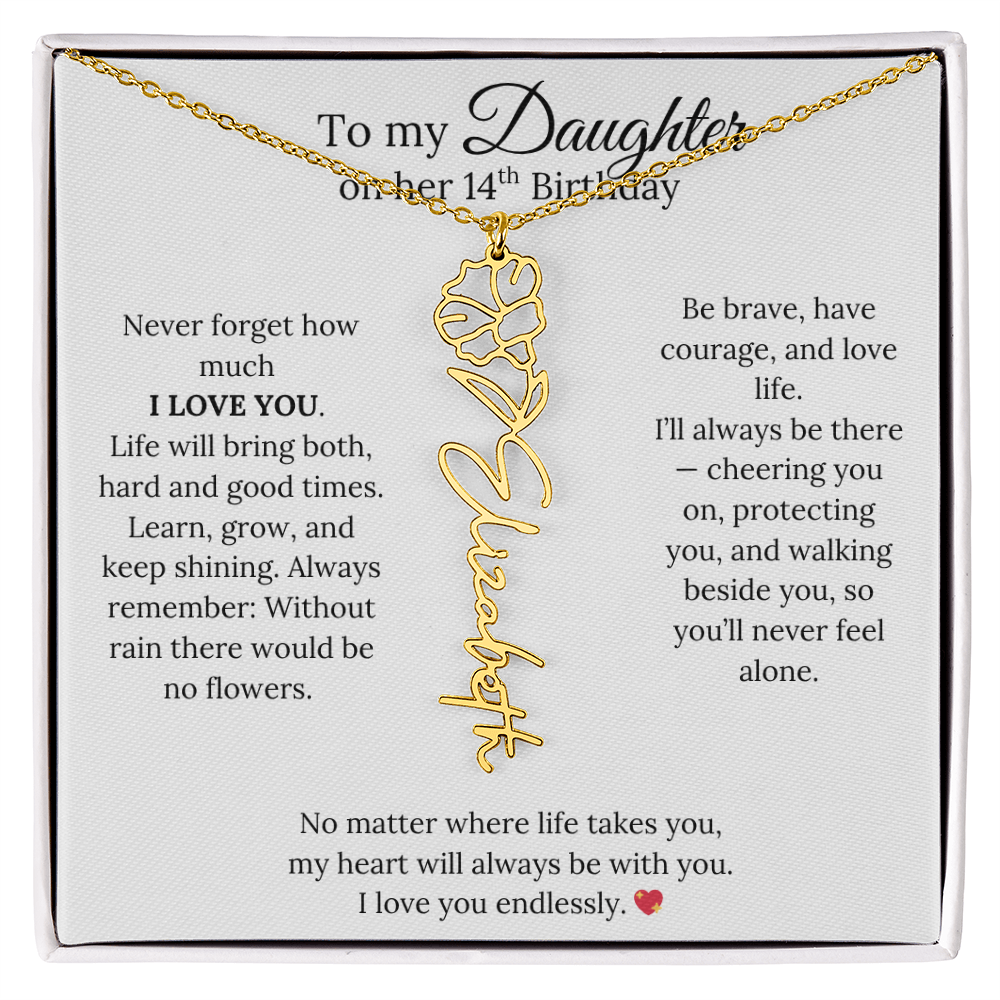 14th Birthday Gift from Mom - Personalized Flower Name Necklace