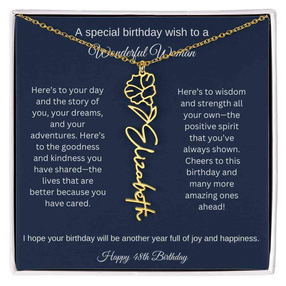48th Birthday Gift Idea - Flower Name Necklace