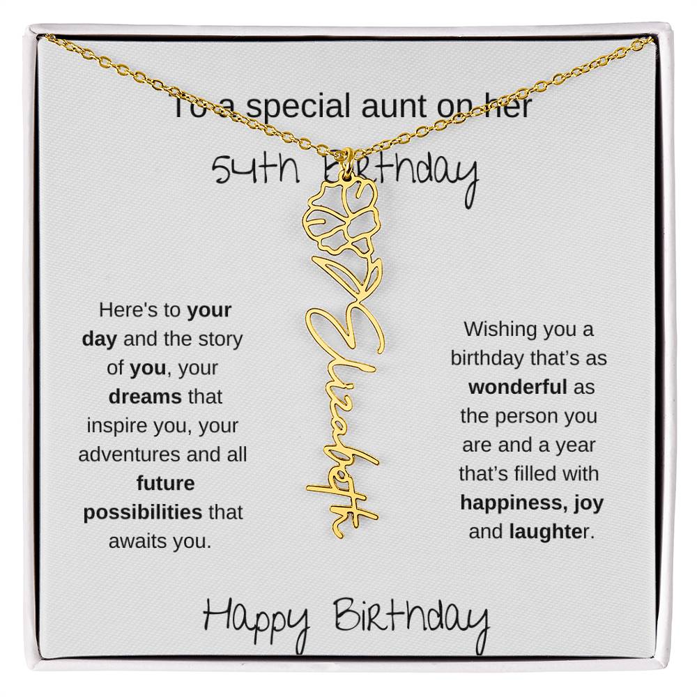 To A Special Aunt On Her 54th  Birthday | Flower Name Necklace