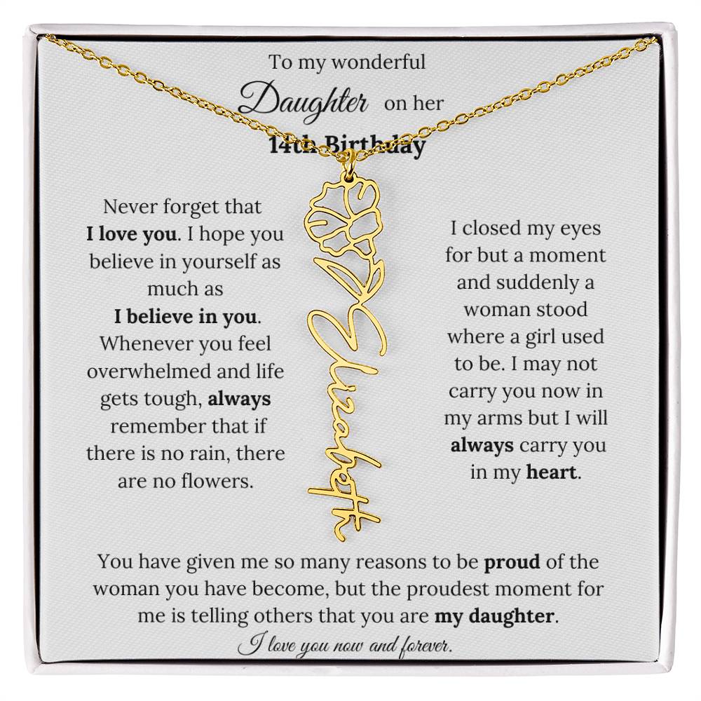 Custom Birth Flower Name Necklace To My Daughter On Her 14th Birthday