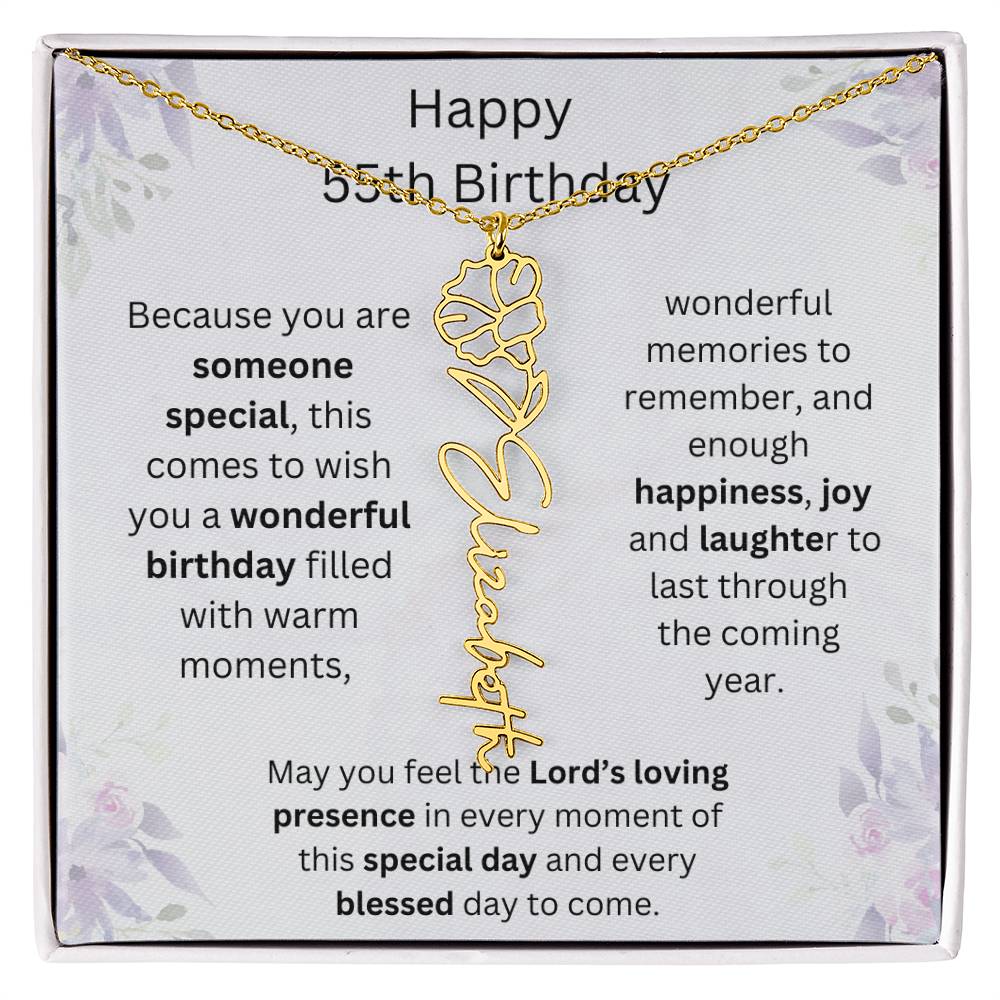 Wishing You Happiness, Joy & Laughter - Happy 55th Birthday | Flower Name Necklace