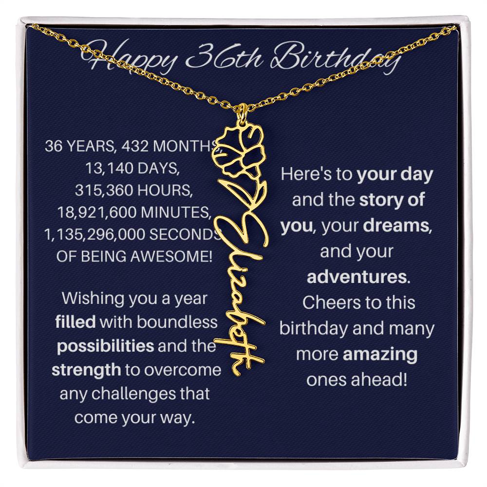 36th Birthday Birth Flower Necklace