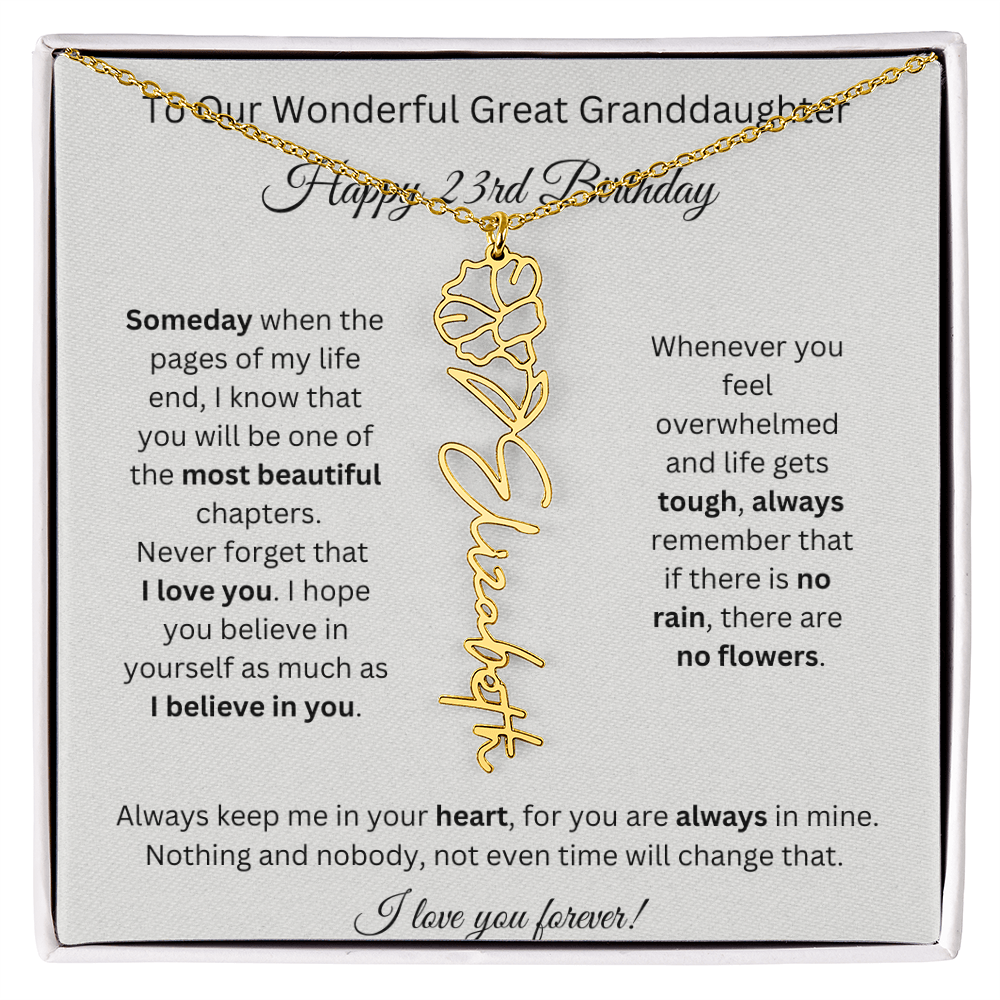 Birthflower Name Necklace To My Great Granddaughter's 23rd Birthday