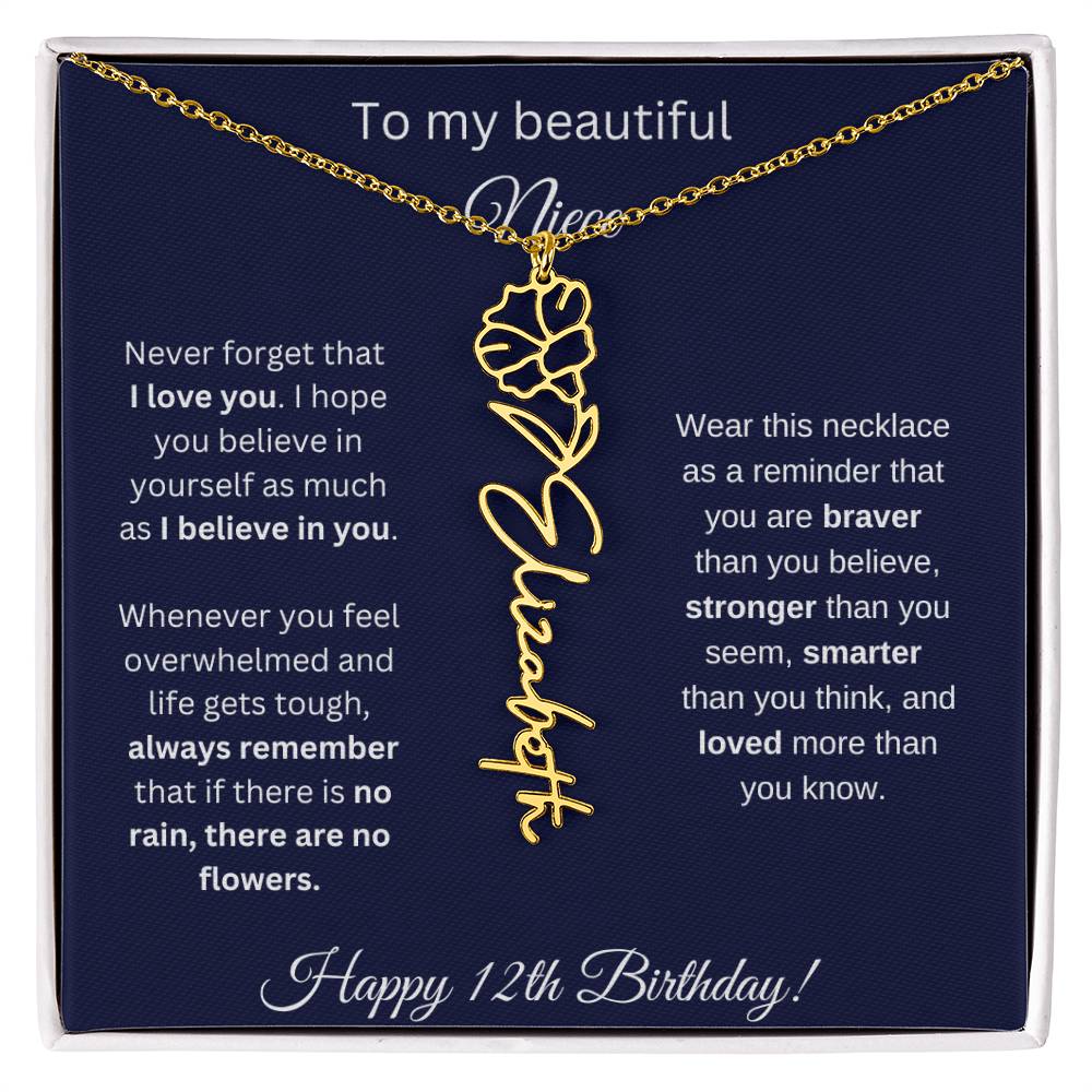 Niece 12th Birthday | Never Forget That I Love You | Birth Flower Name Necklace