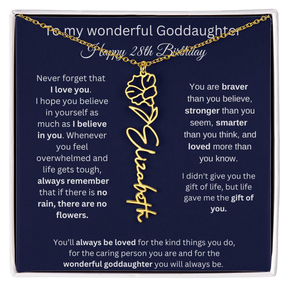 Goddaughter 28th Birthday Gift | Flower Name Necklace