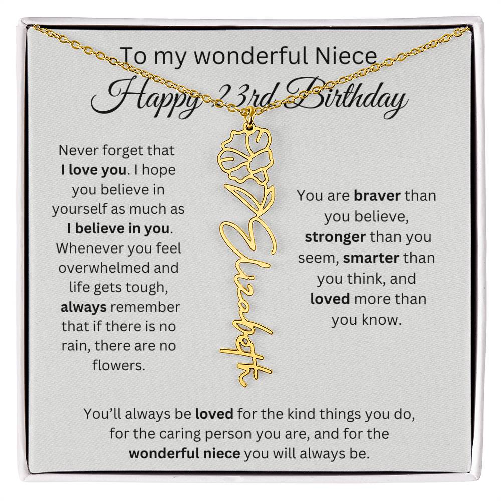 To My Wonderful Niece Happy 23rd Birthday - Flower Name Necklace