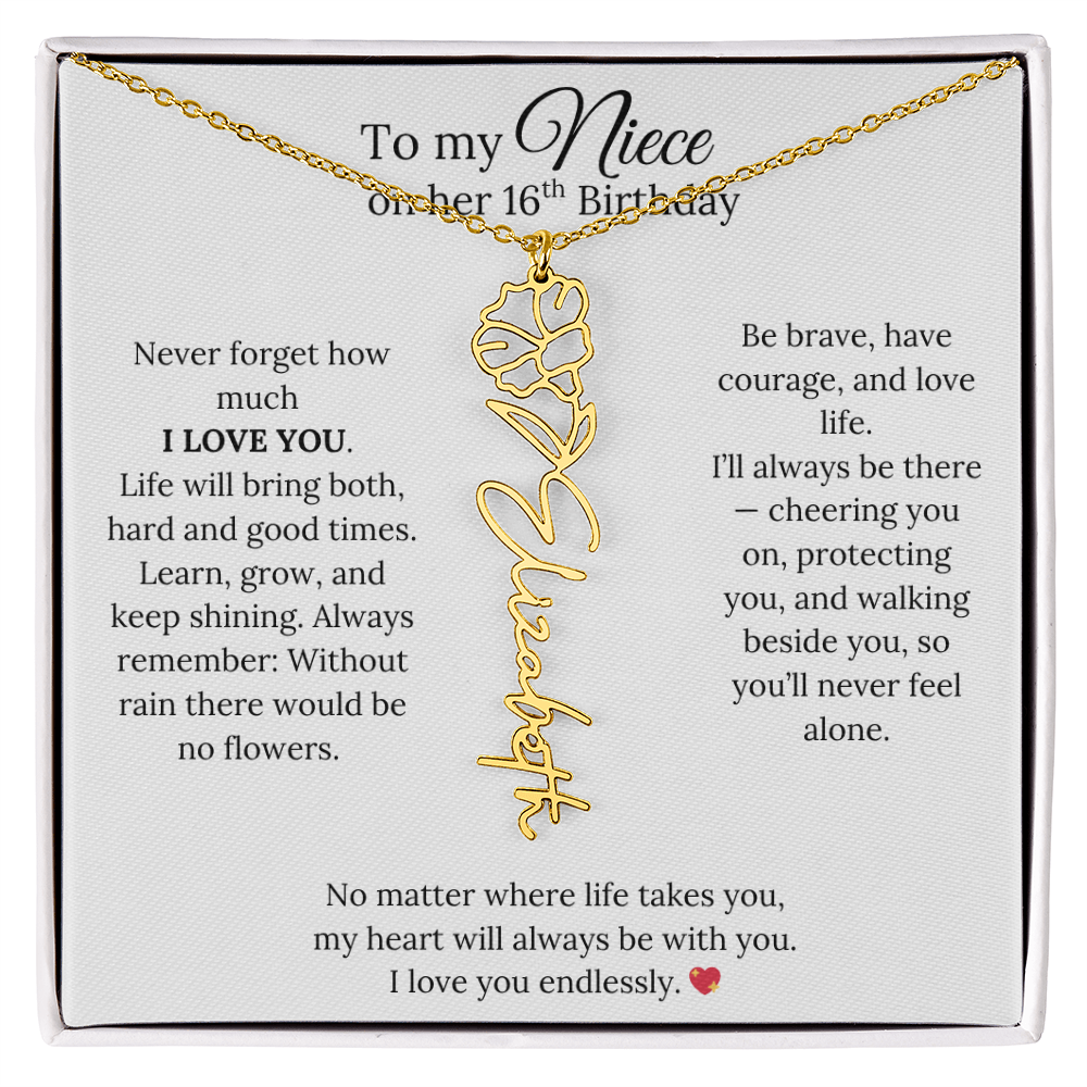 16th Birthday Gift from Aunt - Personalized Birth Flower Name Necklace