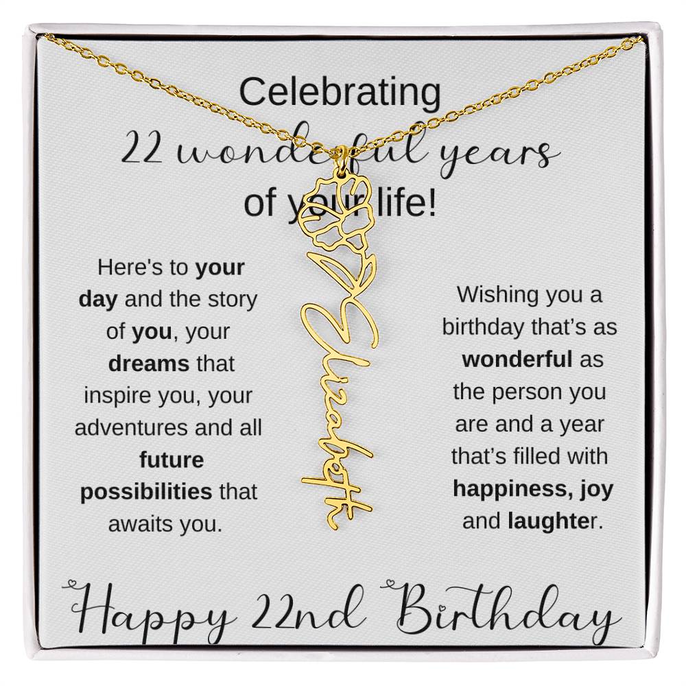 Happy 22nd Birthday | Flower Name Necklace