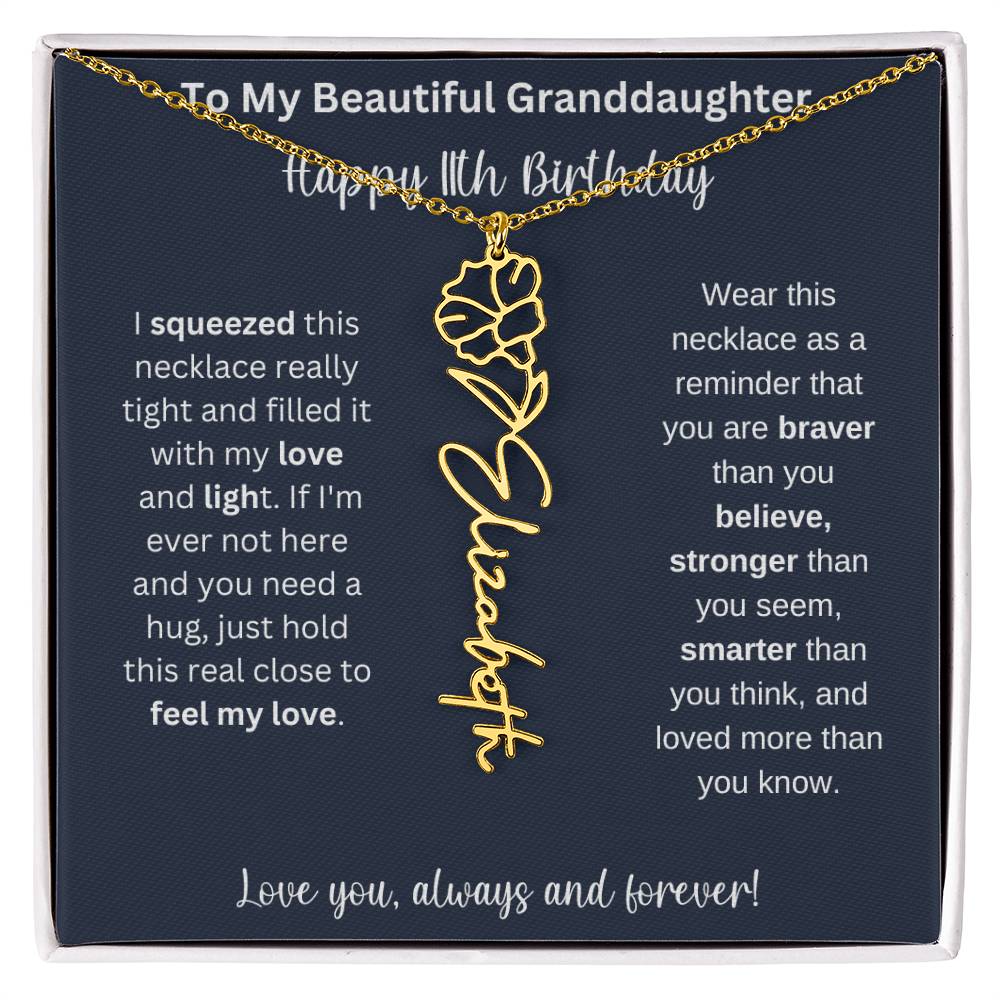 Flower Name Necklace 11th Birthday Necklace Gift To My Granddaughter