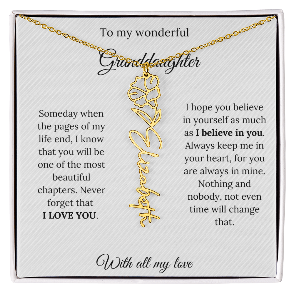 To My Granddaughter Necklace – Custom Floral Keepsake Jewelry Gift from Grandma & Grandpa