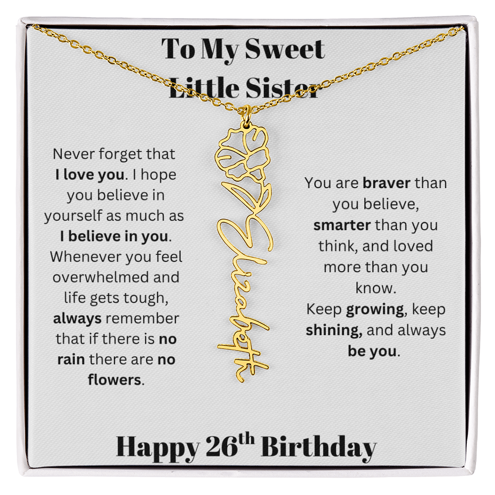To My Sweet Little Sister | Happy 26th Birthday | Flower Name Necklace
