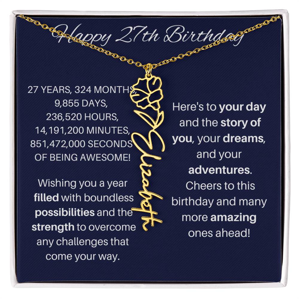 27th Birthday Birth Flower Necklace