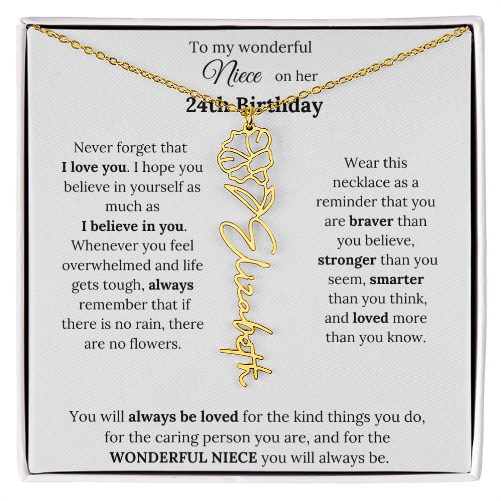 To My Wonderful Niece Happy 24th Birthday | Flower Name Necklace