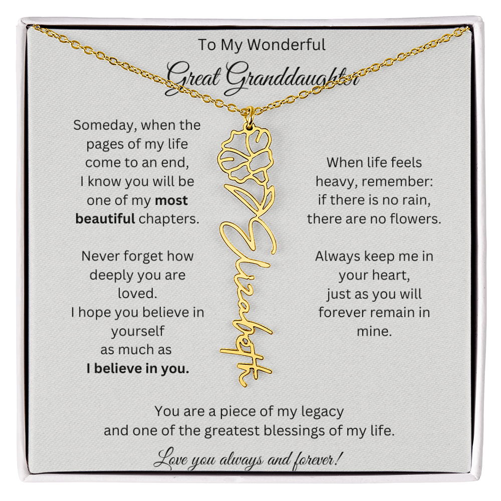 Great Granddaughter Gift - Custom Birth Flower Name Necklace