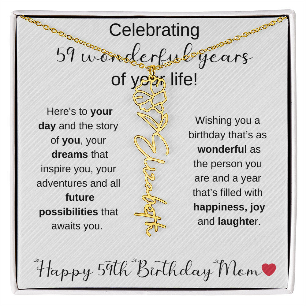 Happy 59th Birthday Mom - Flower Name Necklace