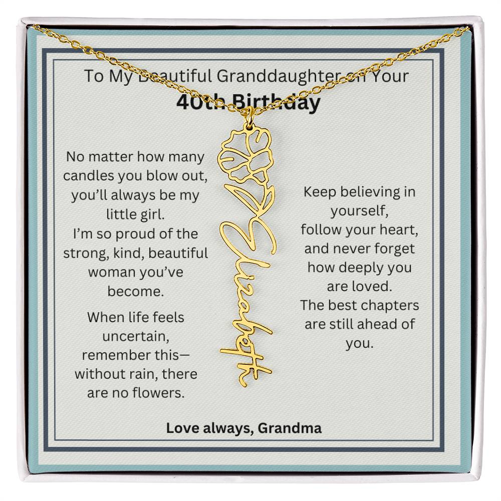 40th Birthday Gift for Granddaughter - Birth Flower Name Necklace