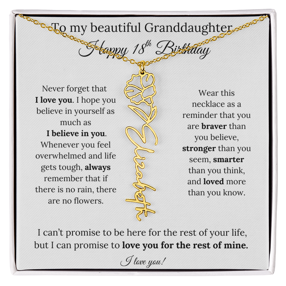 18th Birthday Gift for Granddaughter Flower Name Necklace with Message Card