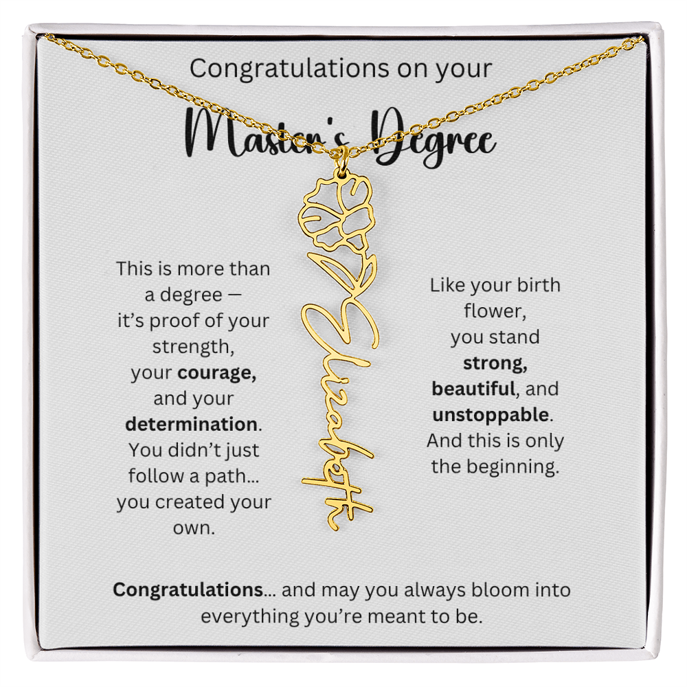 Masters Degree Graduation Gift - Personalized Birth Flower Name Necklace