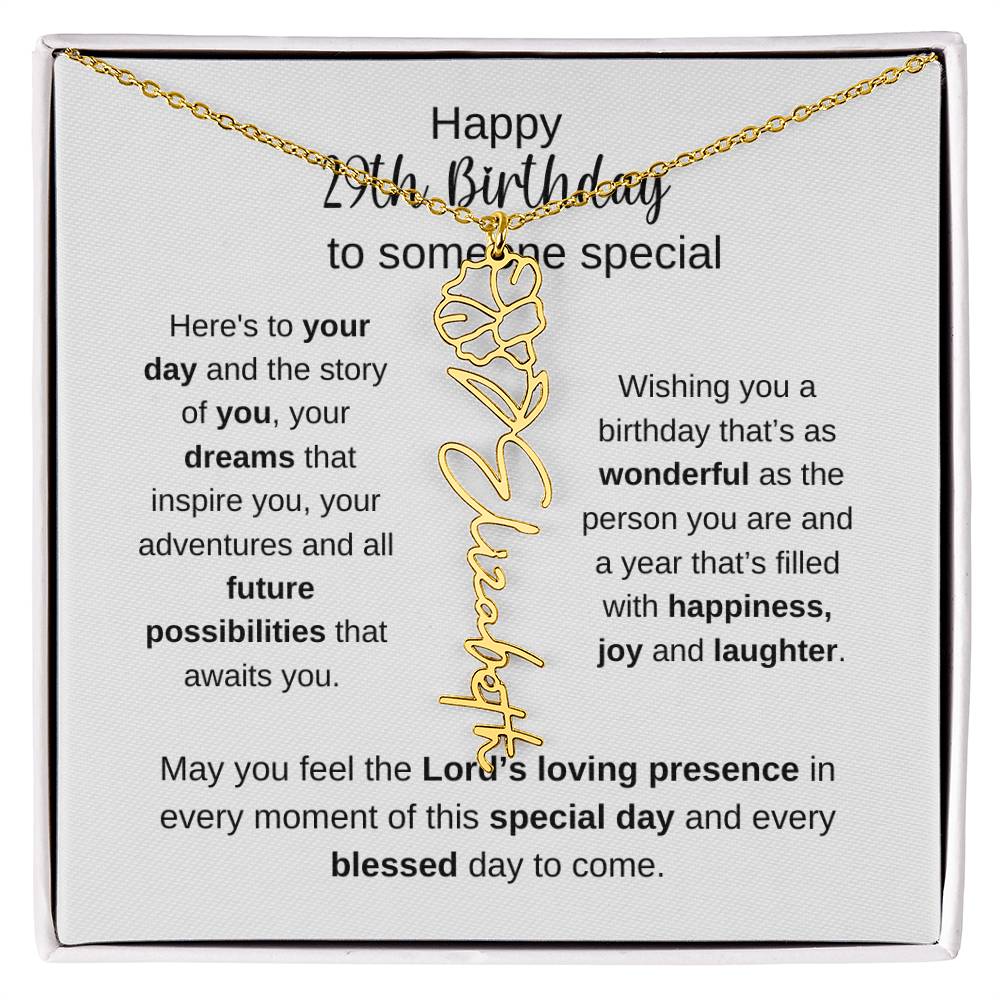 Happy 29th Birthday To Someone Special - Flower Name Necklace