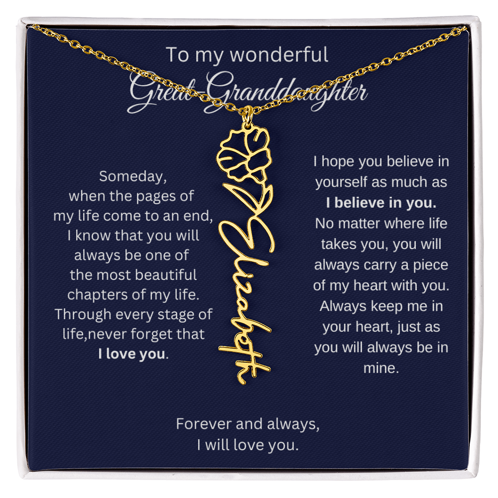 Great Granddaughter Jewelry Gift - Birth Flower Name Necklace