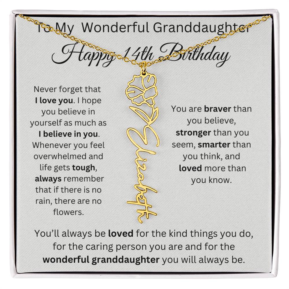 To My Wonderful Granddaughter - Happy 14th Birthday - Flower Name Necklace