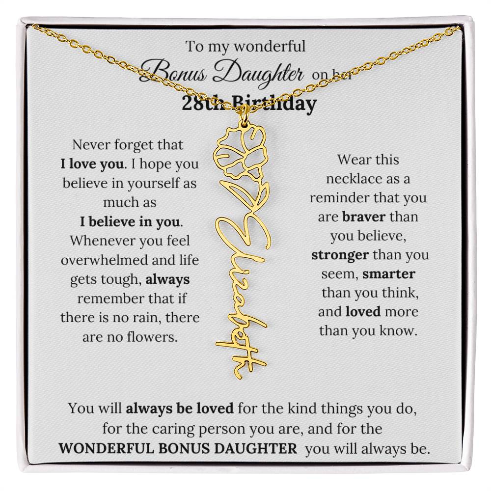 To My Wonderful Bonus Daughter On Her 28th Birthday | I Love You | Flower Name Necklace