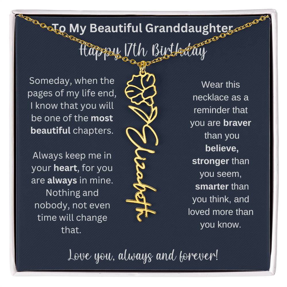 17th Birthday Gift For Granddaughter | Personalized Birth Flower Name Necklace