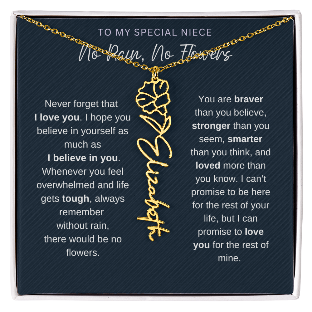 To My Special Niece | No Rain, No Flowers | Birth Flower Name Necklace