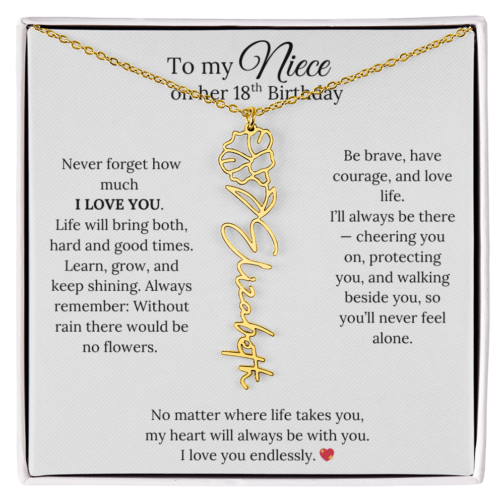 18th Birthday Gift from Aunt - Personalized Birth Flower Name Necklace