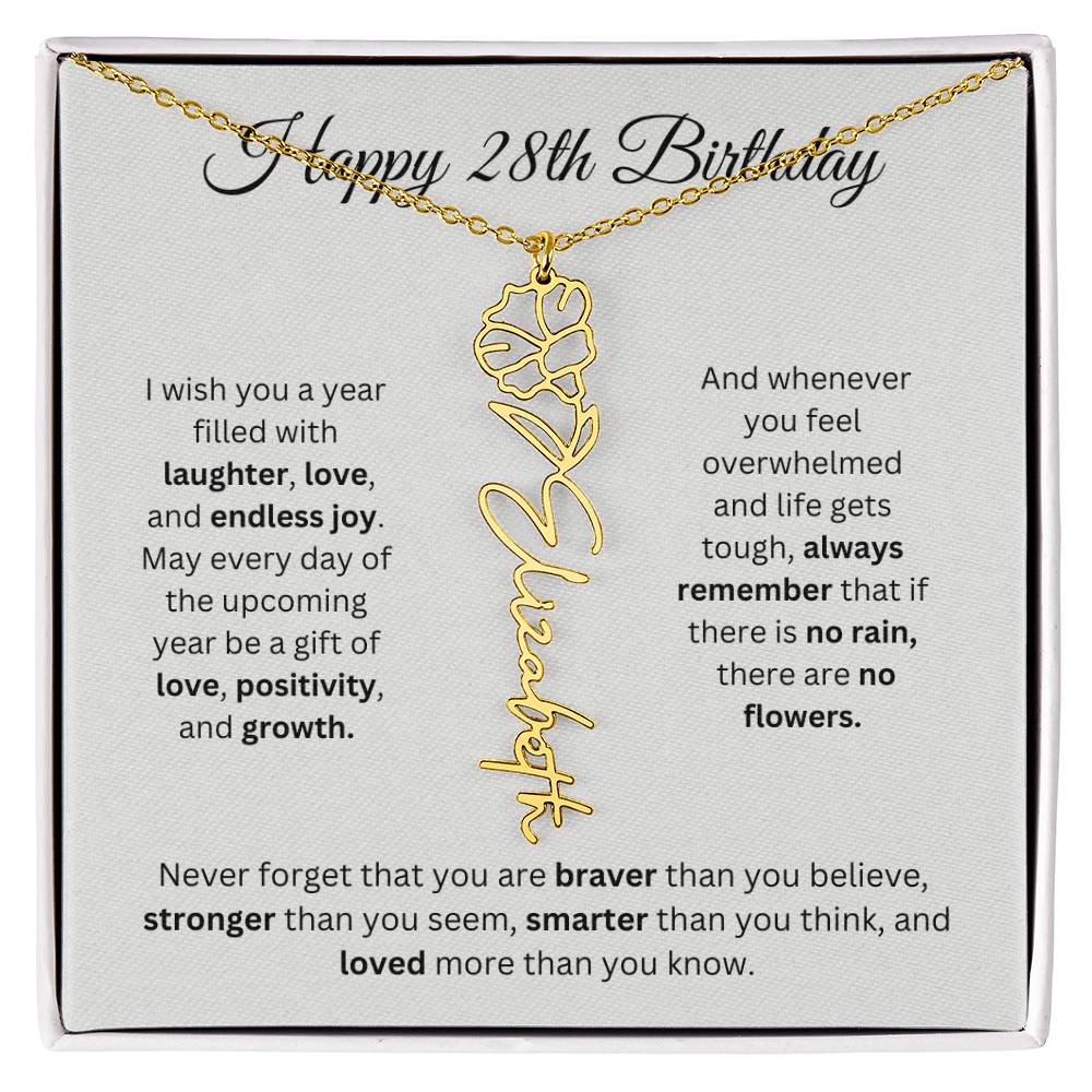 Happy 28th Birthday - Flower Name Necklace