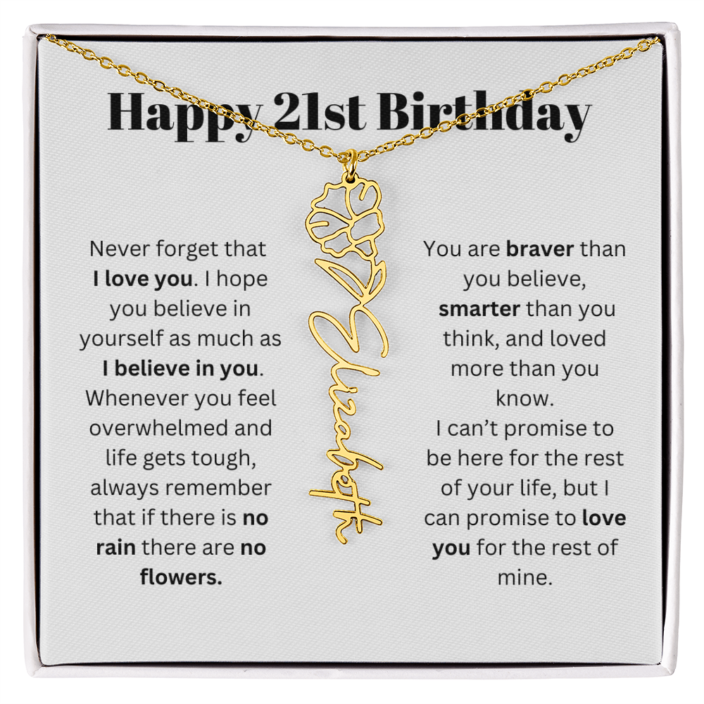 21st Personalized Birthday Gift for Her - Flower Name Necklace