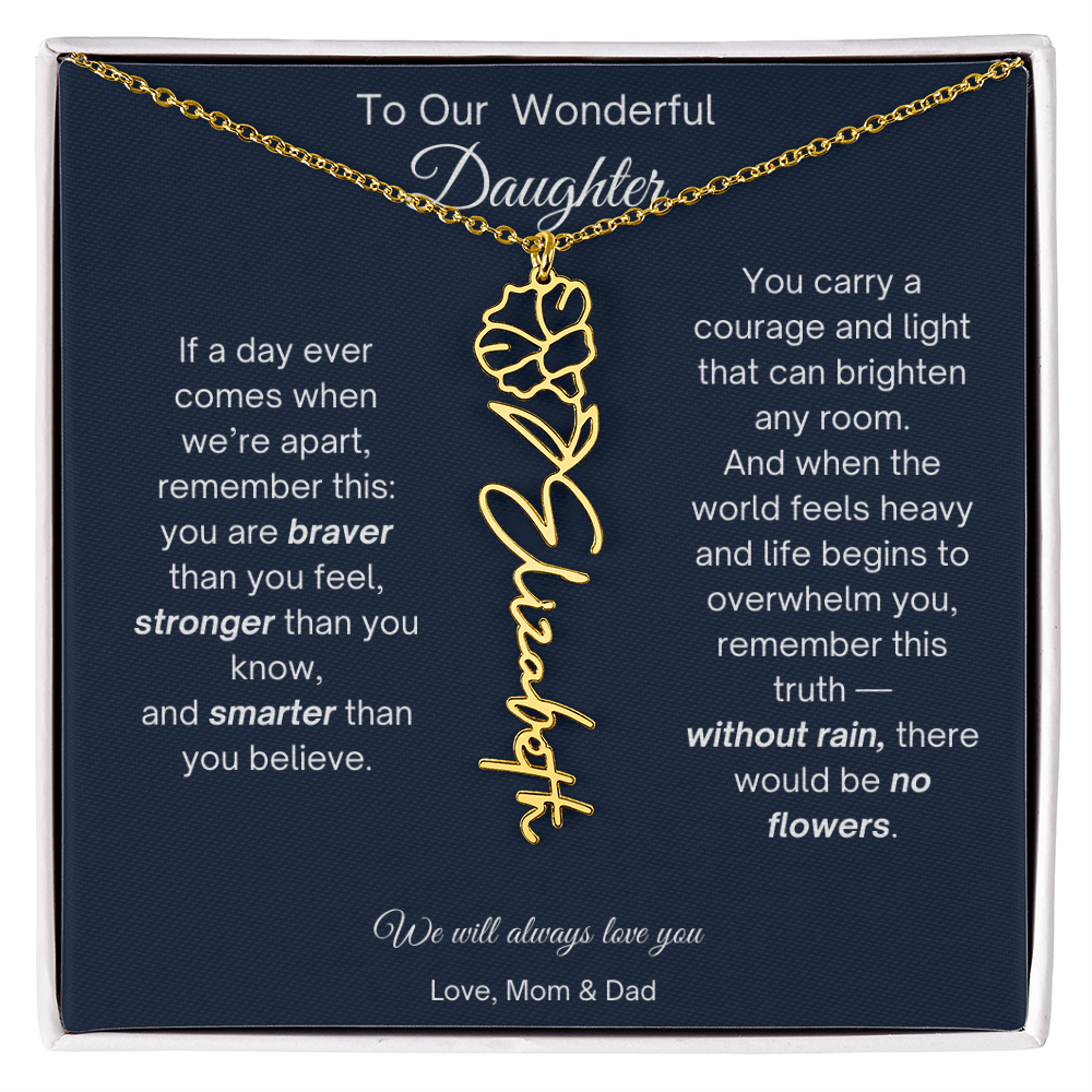 Daughter Necklace from Parents - Birth Flower Name Necklace