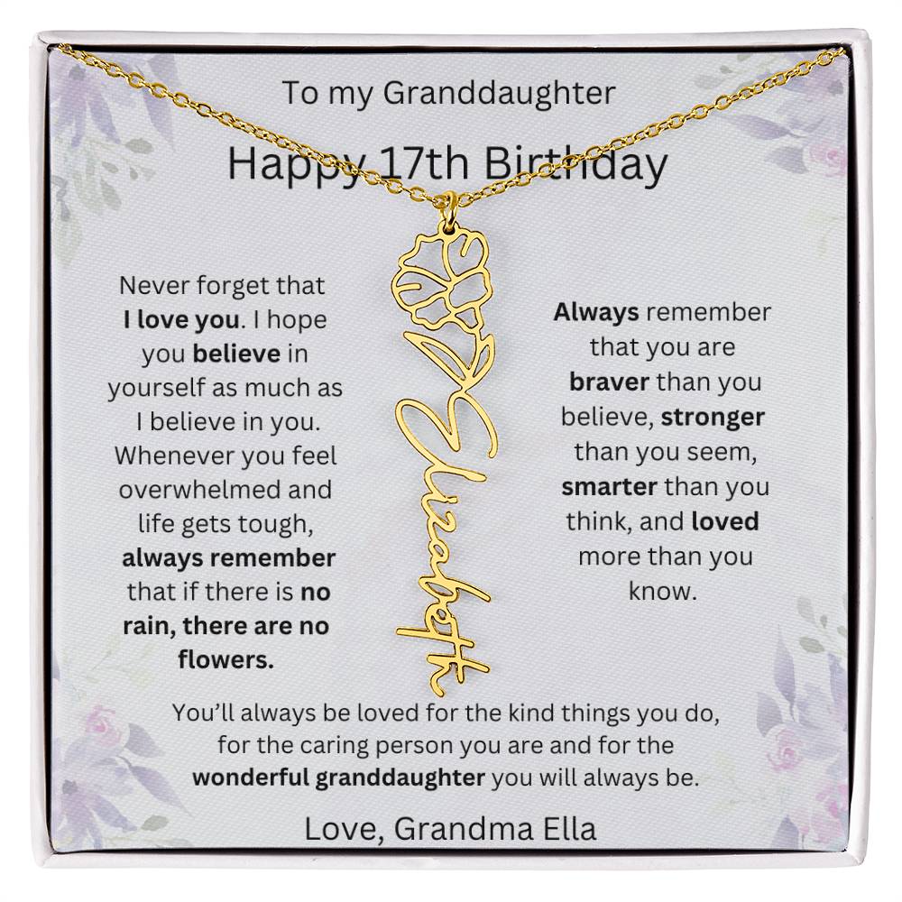To My Granddaughter - Happy 17th Birthday | Flower Name Necklace