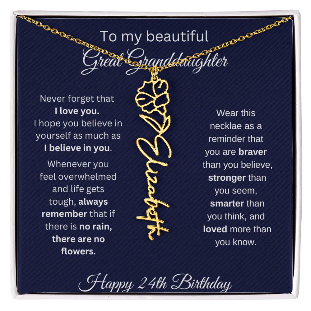 Personalized 24th Birthday Gift Great Granddaughter | Flower Name Necklace