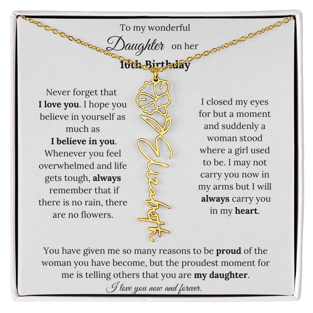 Custom Birth Flower Name Necklace To My Daughter On Her 16th Birthday