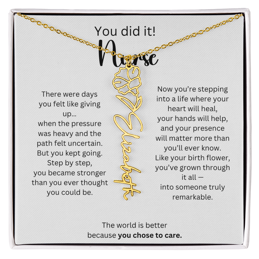 Meaningful Nurse Graduation Gift - Birth Flower Name Necklace