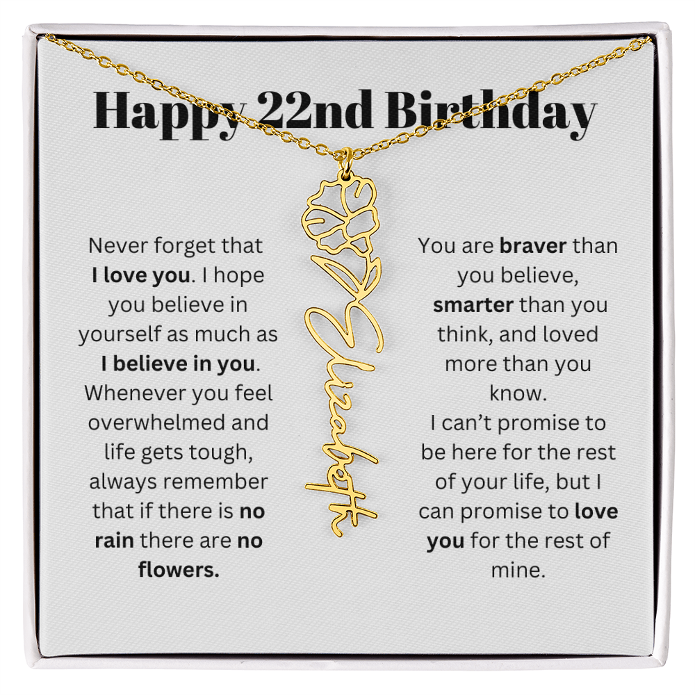 22nd Personalized Birthday Gift for Her - Flower Name Necklace