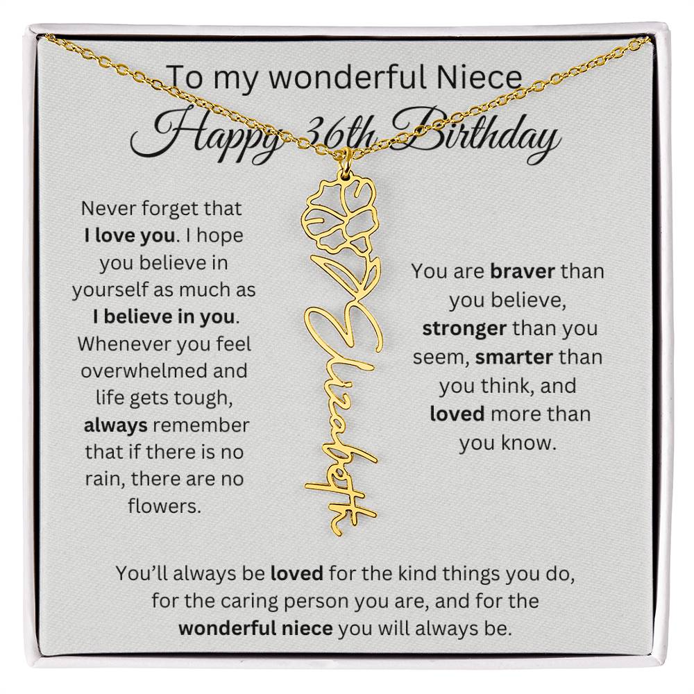 To My Wonderful Niece Happy 36th Birthday - Flower Name Necklace
