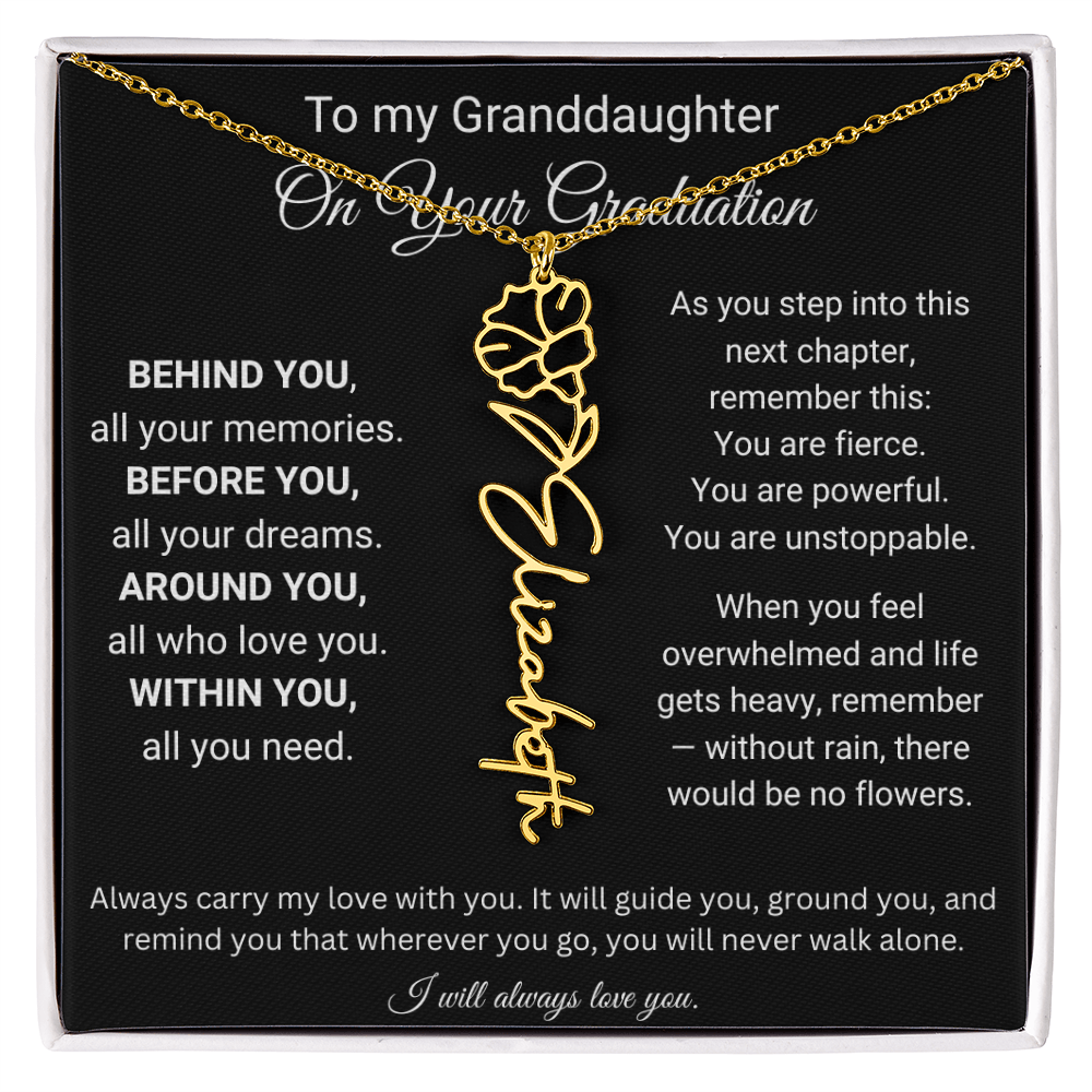 To My Granddaughter On Your Graduation | You're Unstopable | Flower Name Necklace