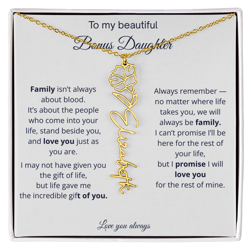 To My Beautiful Bonus Daughter | Love You Always | Birth Flower Name Necklace